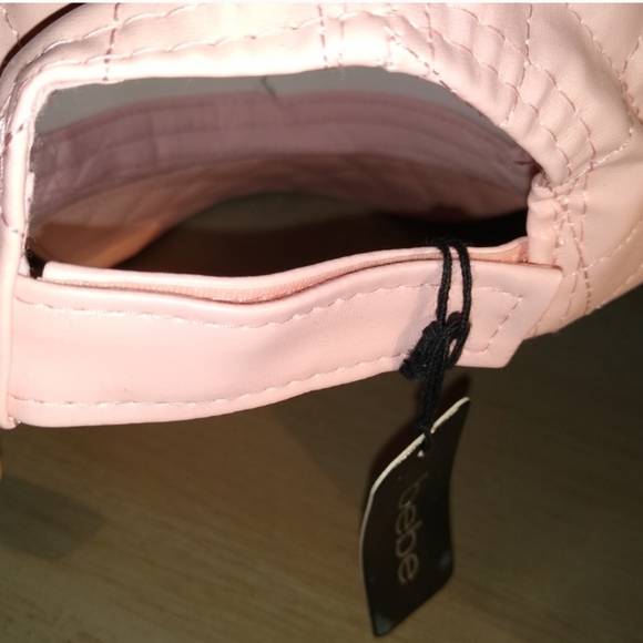 💜 NEW BEBE Pink Quilted Faux Leather Embroidered Hat Cap Lady's - Picture 5 of 7